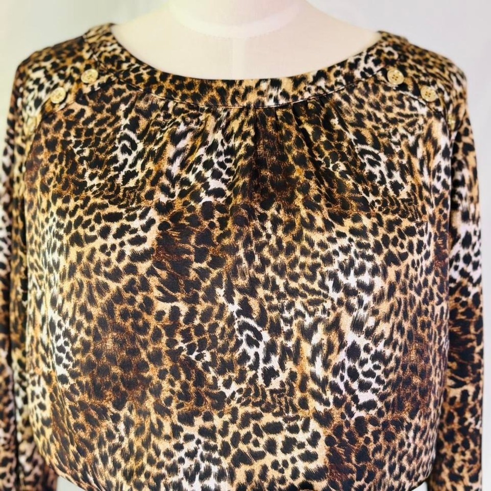 Michael Kors Leopard Long Sleeve Blouse with Gold Accent Buttons - Picture 2 of 8